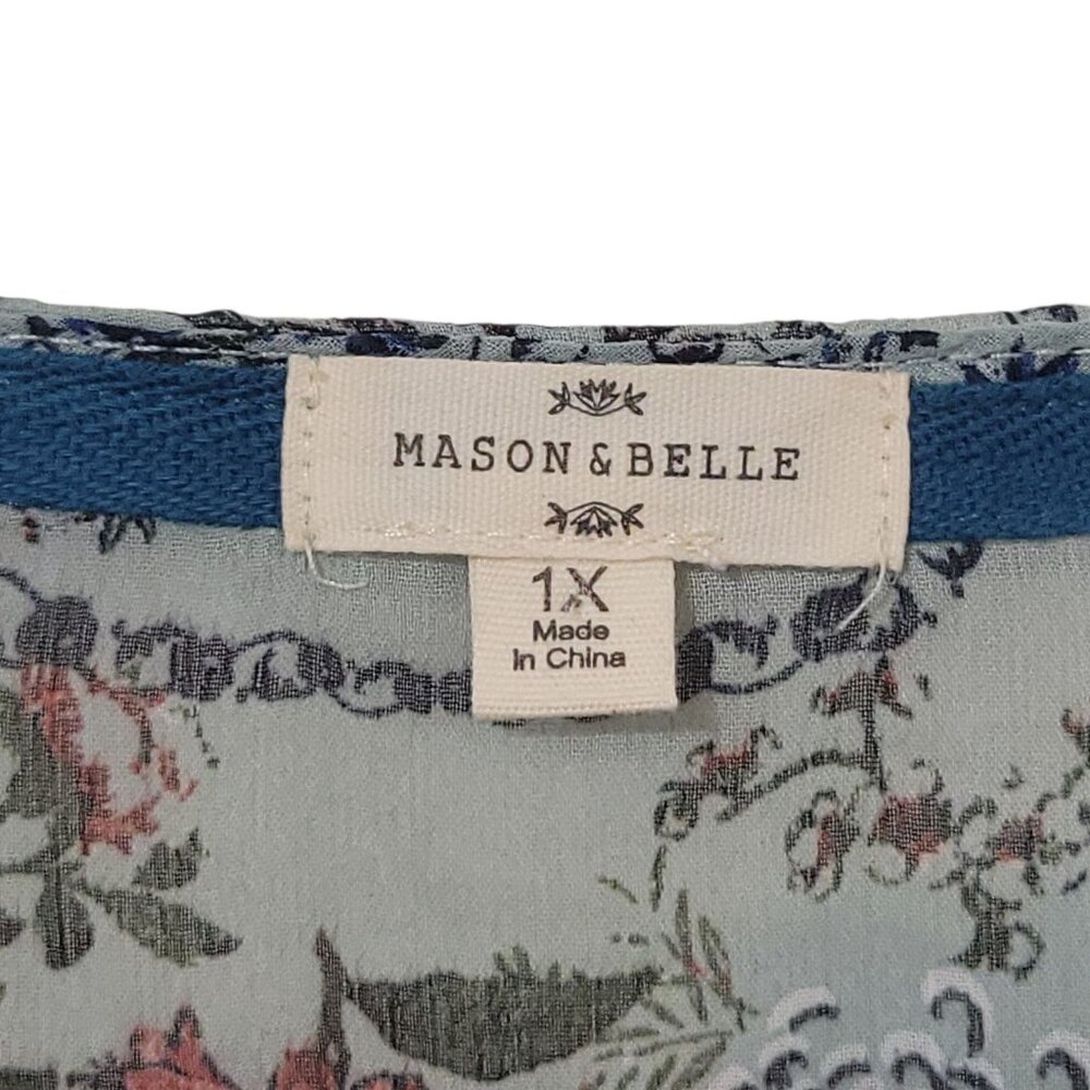 Mason & Belle Womens Lace Trim Floral Kimono Cardigan 1X Blue Polyester - Picture 2 of 6